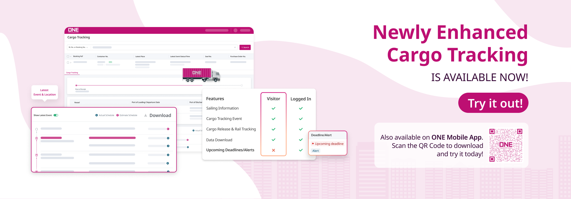 Newly Enhanced Cargo Tarcking and also available on ONE Mobile App